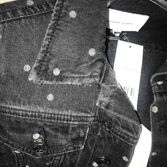 Current Elliot Baby Trucker Black Denim jacket with white polka dots. Women’s 0 - Picture 10 of 10